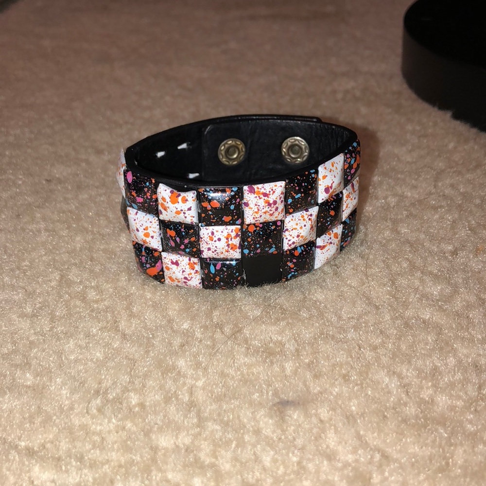 black and white checker spiked bracelet